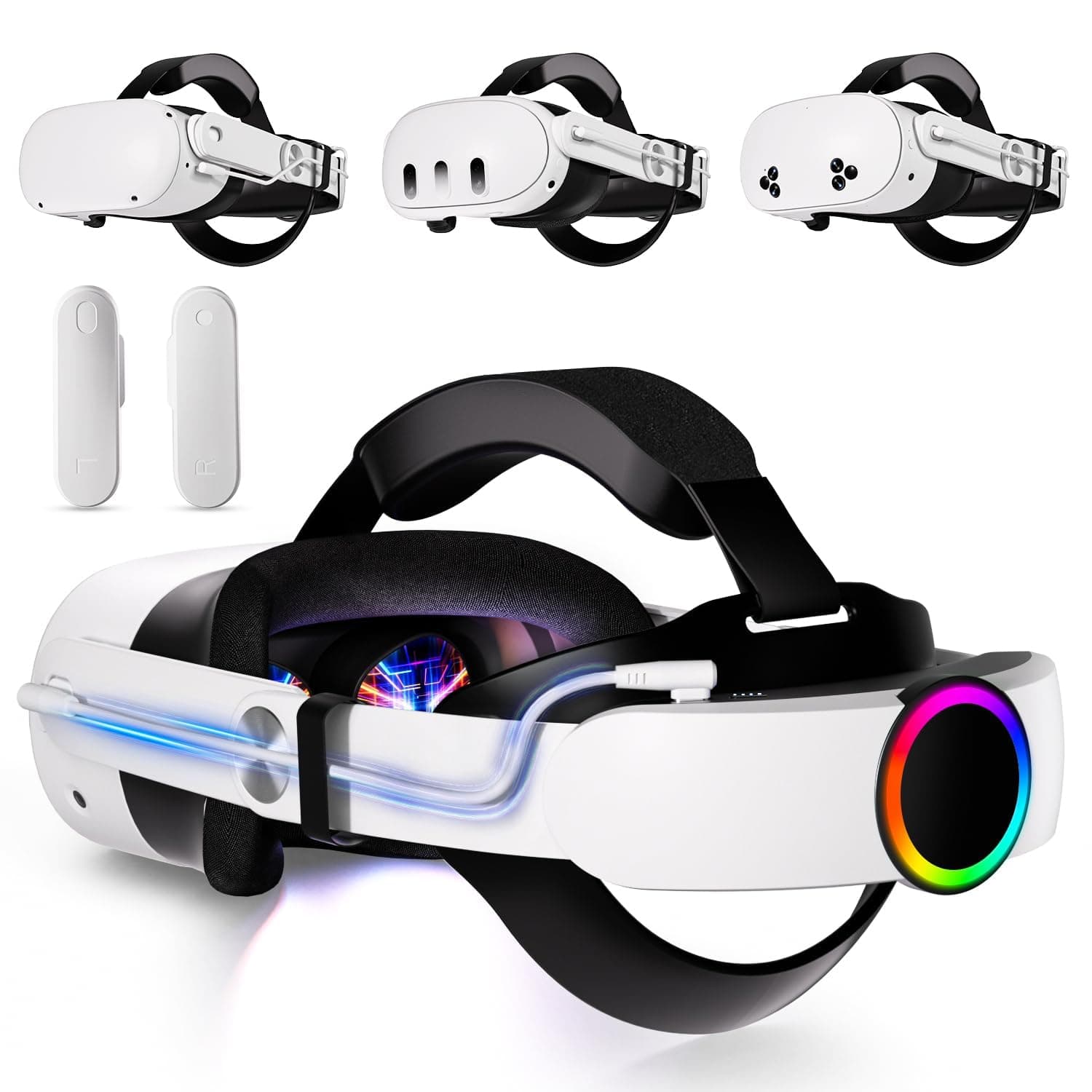 Head Strap with 10000mAh Battery for Meta Oculus Quest 3/3S,Quest 2, Cool RGB Light Fast Charging Adjustable Battery Pack for Meta Elite Strap Replacement Extend Playtime (VR Machine Not Include)