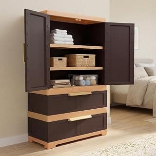 Nilkamal Freedom FMDR2BE Plastic Wardrobe for Storage |3-Year Warranty|Clothes Cupboard with Shelves & Utility Drawers|Almirah for Home, Living Room, Bed Room|Adults & Kids|Weather Brown/Biscuit