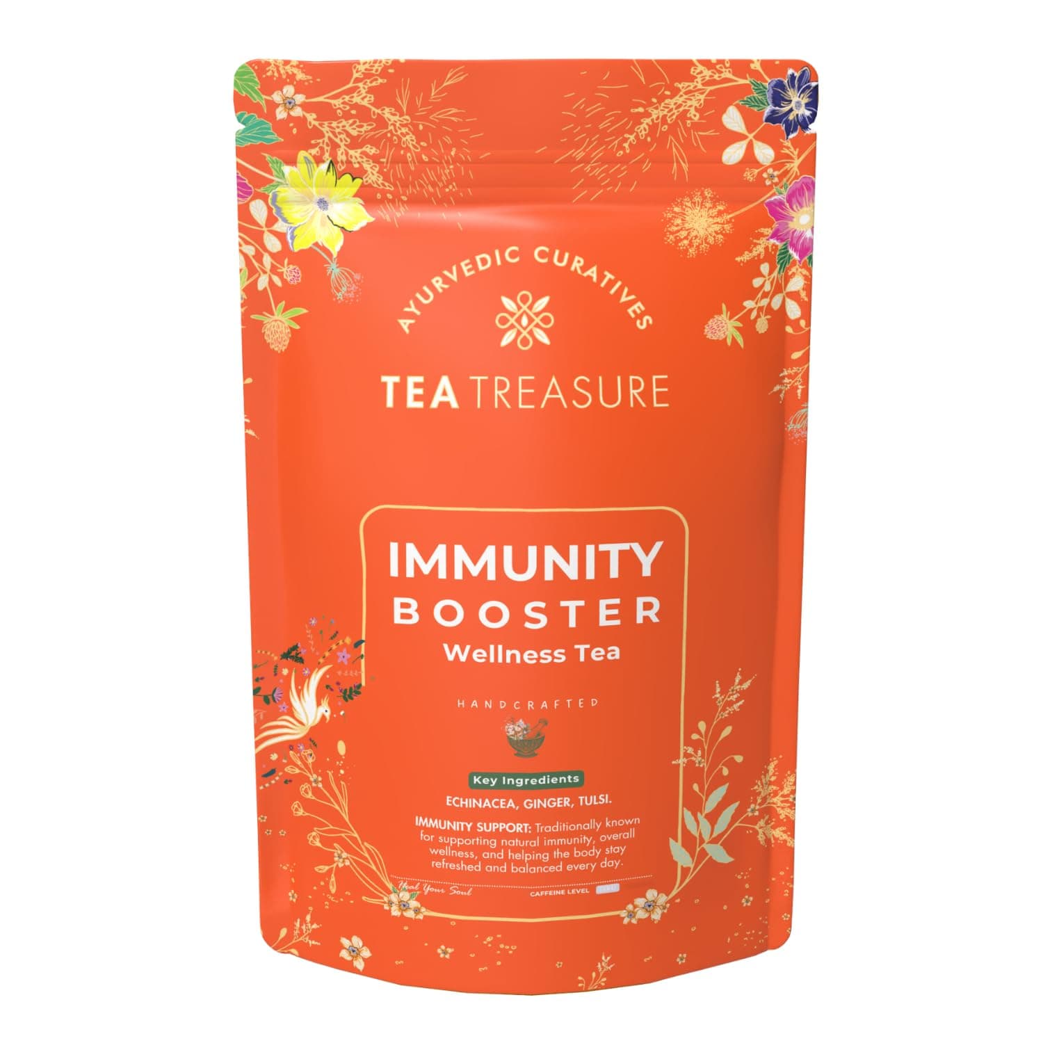 Tea Treasure Immunity Booster Herbal Tea | Infused with Ayurvedic Herbs Tulsi & Ginger for Cold, Cough & Stress Relief | Improves Immunity & Digestion | Caffeine-Free Herbal Chai -50g