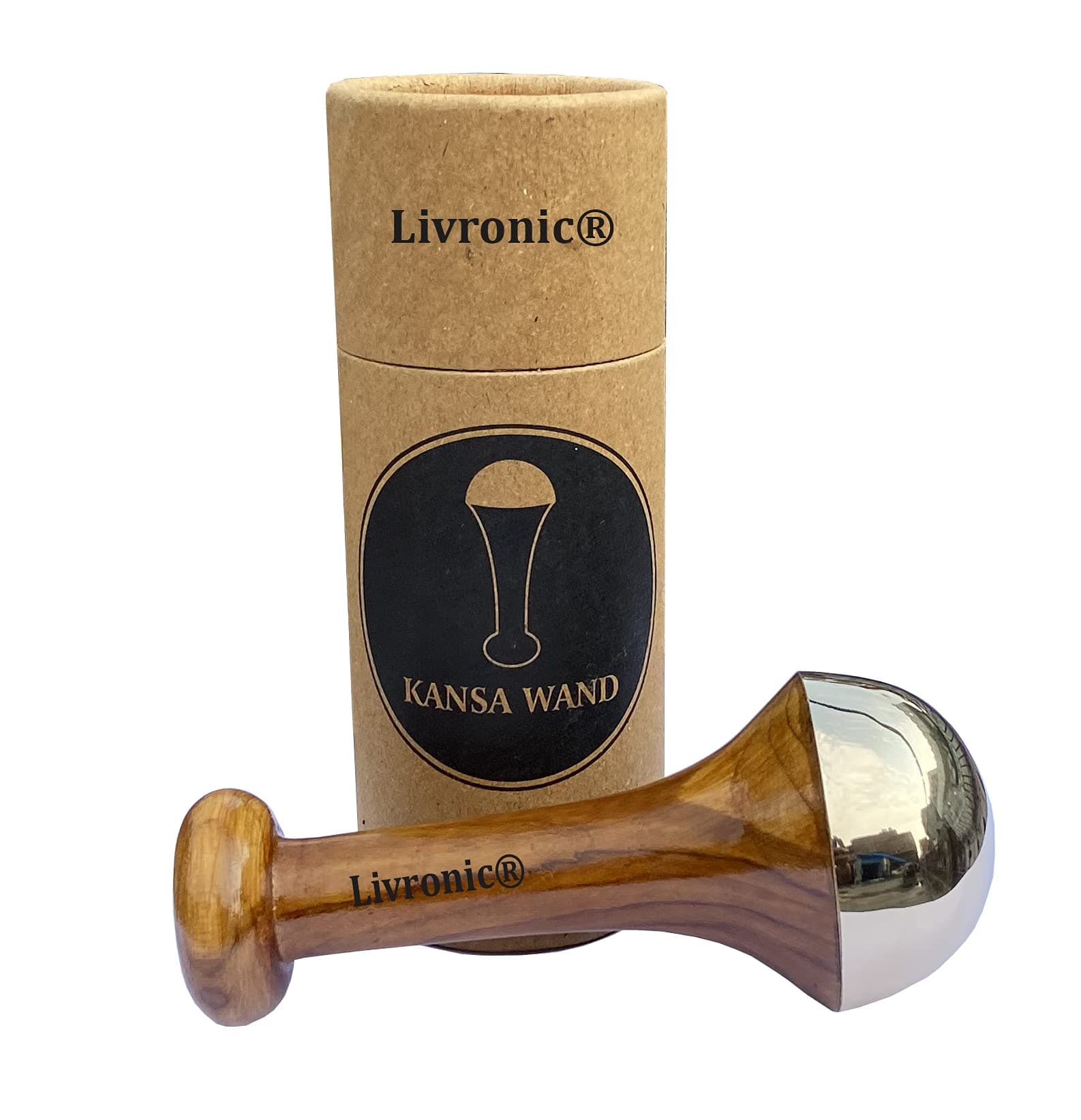 Livronic® kansa wand face Foot Body Massager With Wooden Handle Benefits of Alloy Metal Massage Deep Relaxation (4.5 Inch) Pack of 1 Natural Colour Medium Size