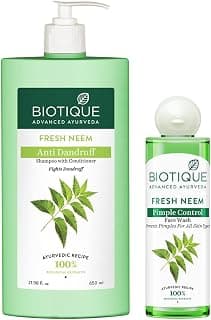 Biotique Bio Neem Purifying Face Wash, 200ml & Bio Neem Margosa Anti Dandruff Shampoo & Conditioner, 650ml