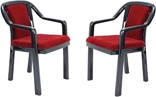 Nilkamal Signature Plastic Chair with Back & Seat Cushion for Home/Office/Study/Garden/Balcony/Indoor & Outdoor - Set of 2 Pcs (Black/RED)