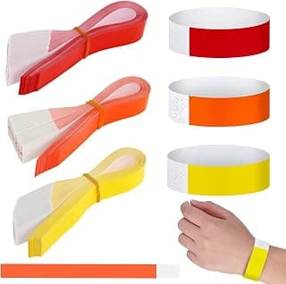 HASTHIP® 300 Pack Paper Wristbands Neon Wrist Bands for Events Variety Neon Lightweight Concert Wristbands Colored Waterproof Hand Bands for Party(100*Red+100*Orange+100*Yelllow),300 Labels