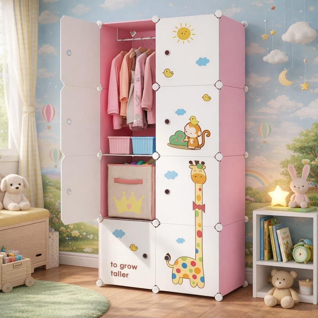 EXVITO Collapsible Wardrobe Storage Cabinet | 8 Door Plastic Modular Clothes Organizer for Kids | Foldable Wardrobe Storage Rack with Hanging Space | Multi-Purpose Kids Closet Organizer - Dyno