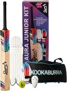 KOOKABURRA Aura Pro 9.0 Junior Cricket Kit | Kashmir Willow Bat | Full Cricket Set Without Helmet (No-4)