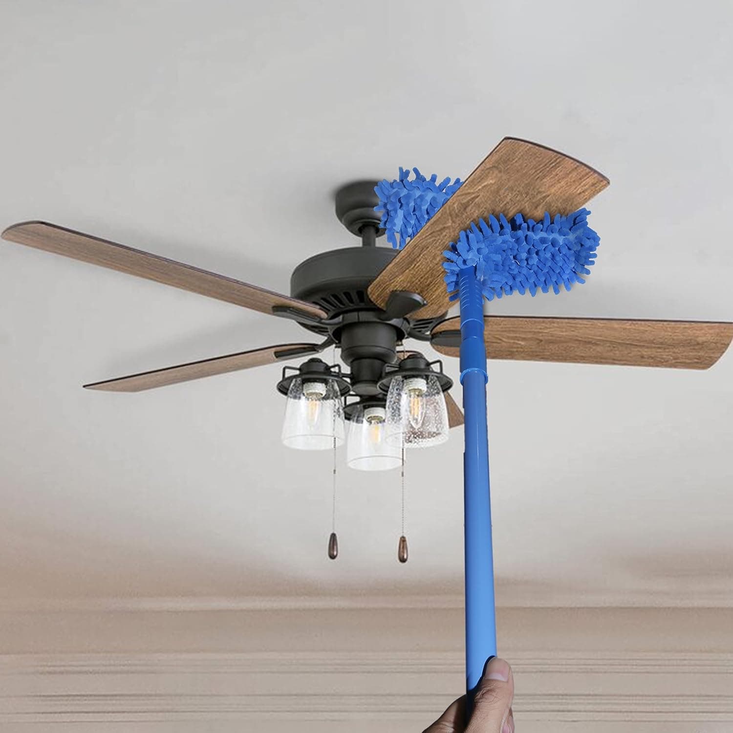 Liznoriz Extendable Microfiber Duster with Telescopic Pole 72 Inch | Flexible bendable head reaches ceiling fans, windows and high corners with washable, reusable microfiber for easy dusting.