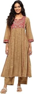 BIBA Women Cotton Embroidered Gathered Kurta Set