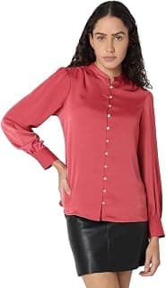 VERO MODA Women Polyester Regular Fit Mandarin Collar Full Sleeves Shirt