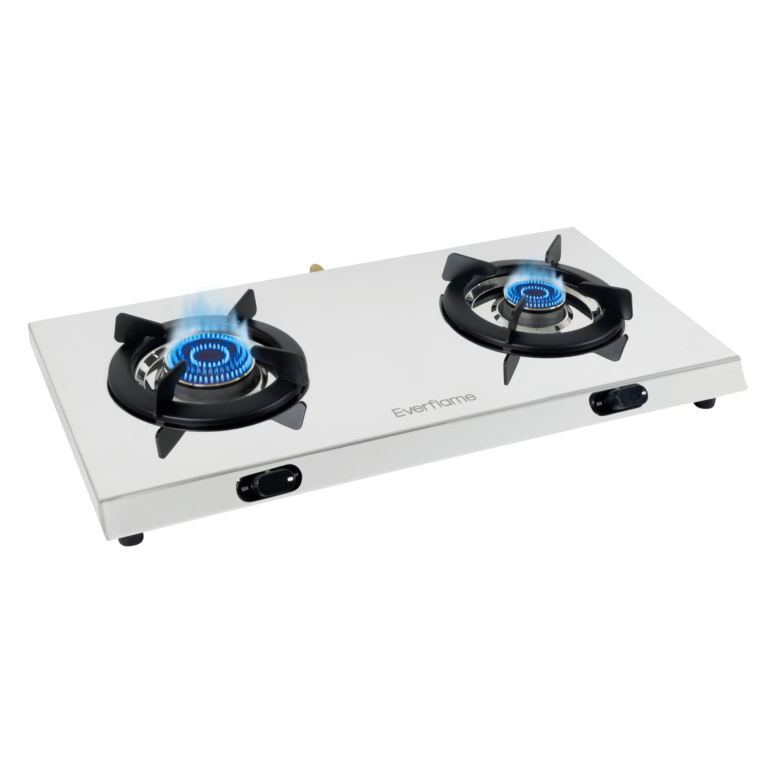 Everflame Pearl 2 Burner Gas Stove | Manual Ignition | ISI Certified | 5G Forged Brass Burners | Stainless Steel Gas Stove | Gas-Saver | Brass Nozzle | 2 Years Warranty + Doorstep Service