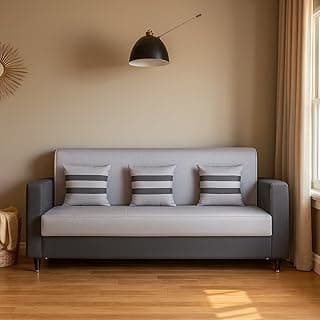 KENDALWOOD Furniture 3 Seater Fabric Sofa for Living Room Furniture | Sofa for Home & Office | Fabric Color:- Grey & Black