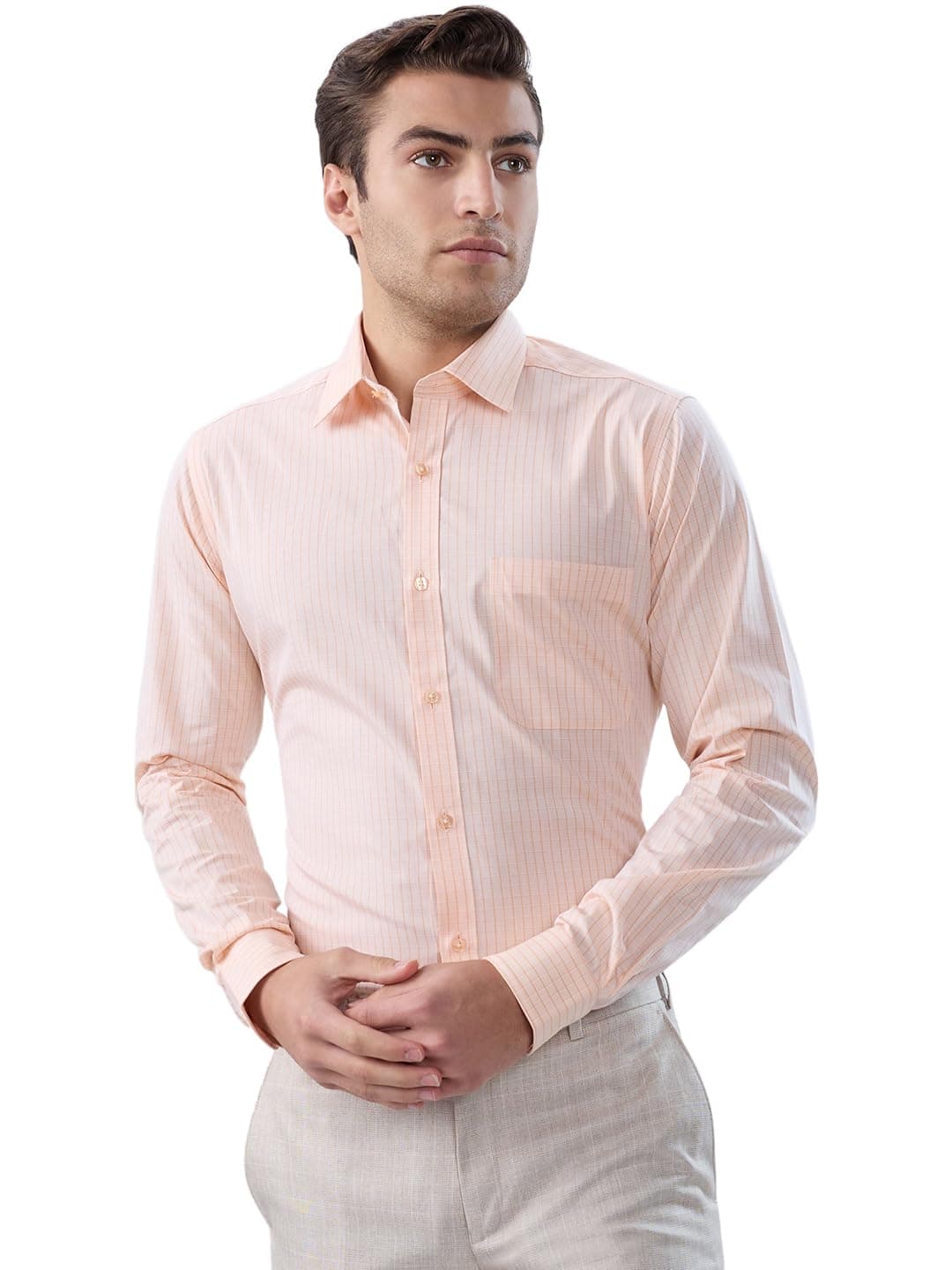 Raymond Men Slim Fit Checks Pattern Pure Cotton Semi Cut Away Collar Full Sleeve Formal Shirt