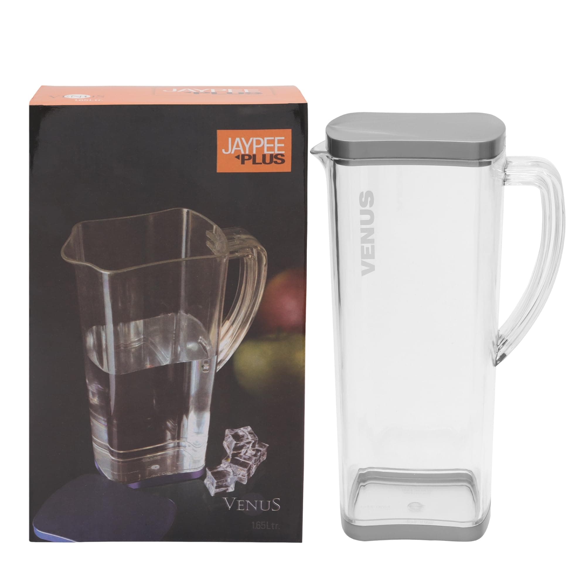 Jaypee Plus Venus Unbreakable Water Jug 1.65 Litre Easy Pour Spout & Strong Handle |Wide Mouth BPA Free Food Grade Transparent Multipurpose Jug for Milk, Juice, Beverage, Lassi, Cocktail, Silver