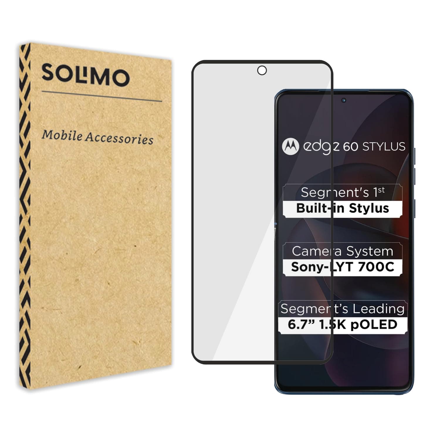Amazon Brand - Solimo Tempered Glass Full Screen Protector Compatible with Moto Edge 60 Stylus 5G Transparent Protective Film [Clear HD]