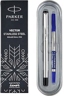 Parker Vector Stainless Steel Chrome Trim Roller Ball Pen| Ink Color - Blue | Corporate Gift | Ideal for Professional Use