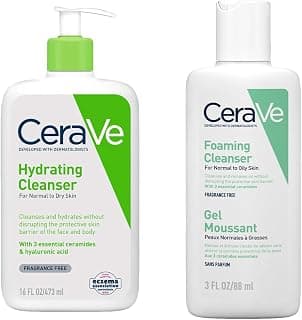 CeraVe Hydrating Cleanser For Normal To Dry Skin (473ml) & Foaming Cleanser For Normal To Oily Skin (88ml) - With Ceramides & Hyaluronic Acid, Non-Comedogenic & Fragrance-Free