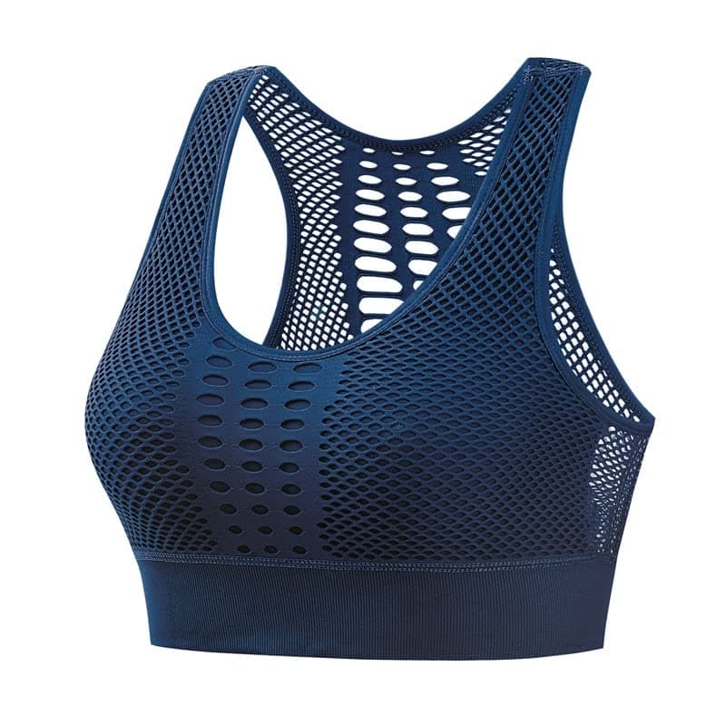 PLUMBURY Women's Padded Crop Top Sports Bra with Mesh Racerback for Gym/Yoga/Workout, Size M to 2XL
