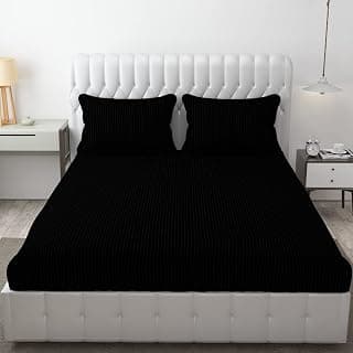 FRESH FROM LOOM Microfiber Wrinkle Resistant | Soft Skin Safe | Breathable Queen Size Flat Solid Bedsheets | Hotel & Home | Double Bedsheet Set With 2 Pillow Covers (95X90 Inches Black), 144 Tc
