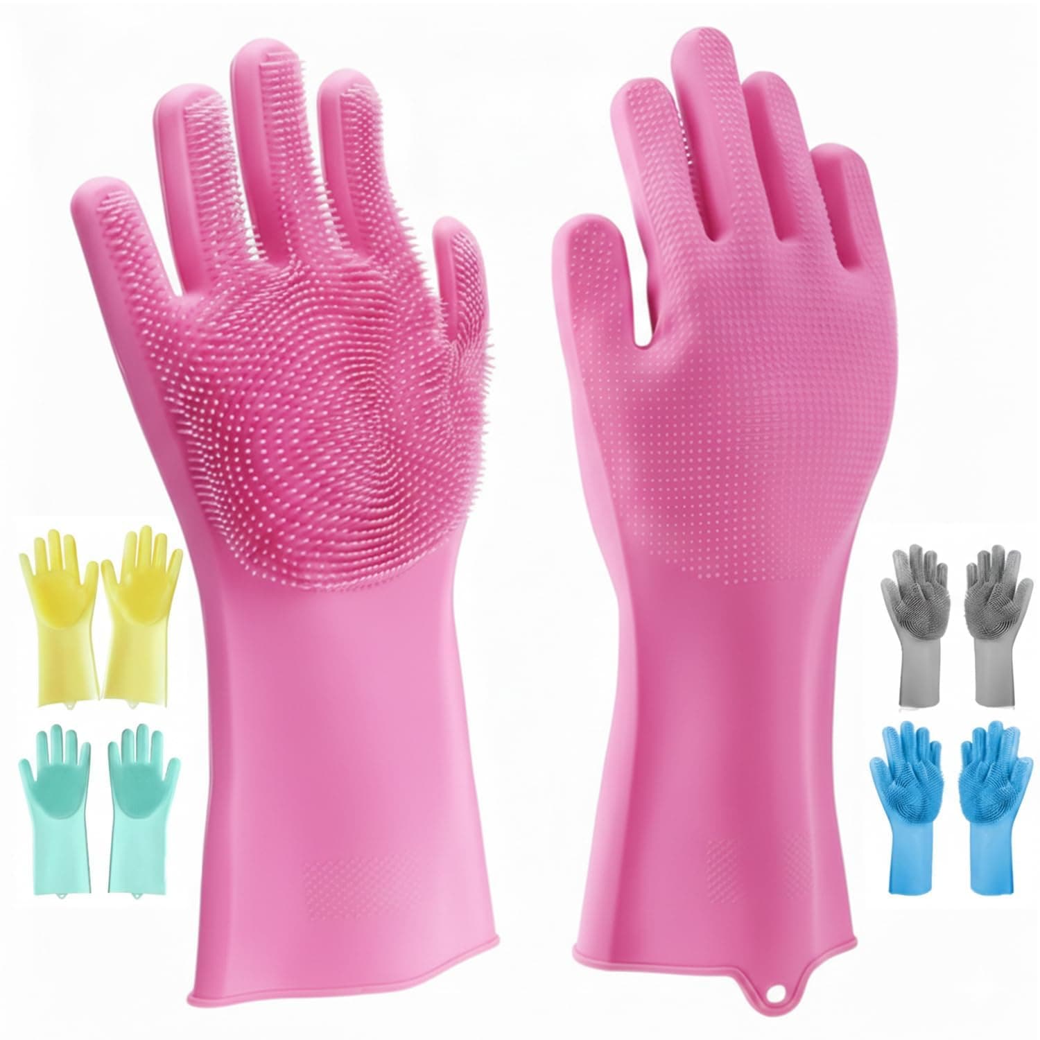 Pivalo Reusable Silicone Dishwashing Gloves for Kitchen Utensil Cleaning Scrubber Heat-Resistant & Waterproof Pet Grooming Dog Bathing Cars and Bathroom Cleaning Gloves (1 Pair, Multicolour)