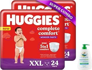 HUGGIES Complete Comfort Wonder Pants, Double Extra Large (XXL) Size Baby Diaper Pants, Combo Pack of 2, 24 count Per Pack, (48 count) & Mamaearth Deeply nourishing natural baby wash (400 ml, 0-5 Yrs)