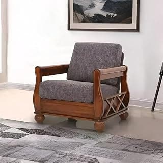 Royaloak Texas American Wooden Sofa 1S | Solid Wood | Fabric Cushion | Pocket Spring | Curved Designer Armrest | Durable and Long Lasting | American Collection | Wooden Sofa | Sofa 1 Seater