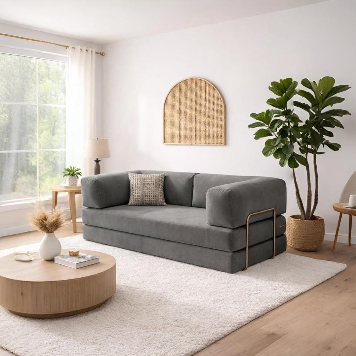 Torque Vegas Three Seater Sofa Cum Bed for Sleeping-Grey | Premium Suede Fabric 3-Seater Double Foam Fold Out Sofas Bed | Convertible 3-in-1 Sofa Cuma Bed for Office