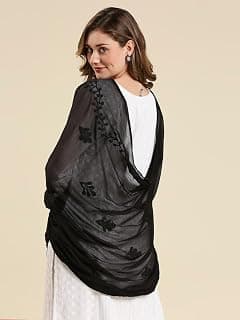 Generic Nakoda Creation Chiffon Embroidered Women Dupatta (Chiffon Embroidery Dupatta Black) - BZ2175