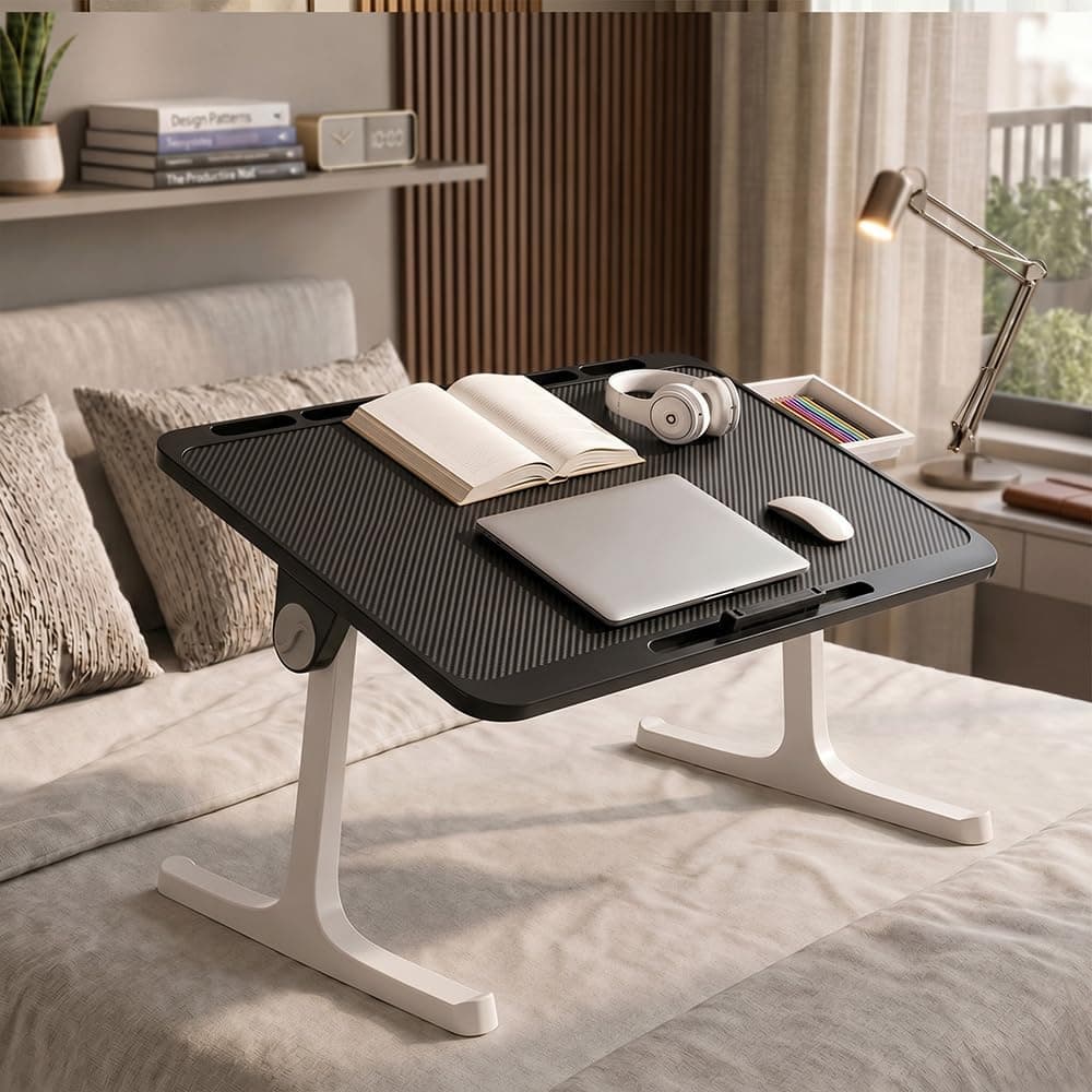 StarAndDaisy Kids Study Table Foldable/Multipurpose Baby/Kids Bed Table for Laptop and Study/Laptop Table with Adjustable Table top Angle Book/Tablet Holder -Black
