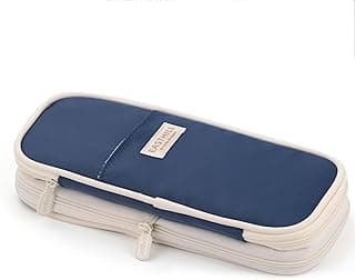 EASTHILL Canvas Big Capacity Pencil Pen Case Office College School Large Storage High Capacity Bag Pouch Holder Box Organizer Dark Blue