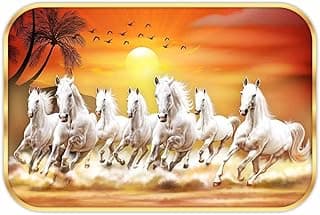 SAF 7 Running Horses at Sunrise Vastu UV Textured Multi-Effect Framed Animals Painting (Multicolour, AANFM173, 20 x 14 inch)