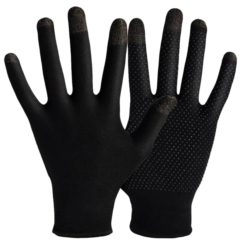 TMG Touchscreen Gloves for Mobile Phone/iPad Tablet, Anti Sweat Gaming Gloves, Breathable Seamless Full Finger Game Gloves, Black, One Size, Unisex