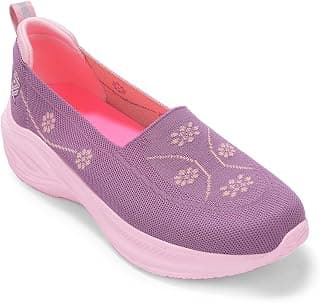 Liberty LEAP7X GLOWSTAR-E Slip-On Sneakers for Women - Peach & Navy Knitted Casual Shoes | Memory Foam Cushioned Insole, Lightweight Slip-On Shoes for Walking, College & Casual Outings