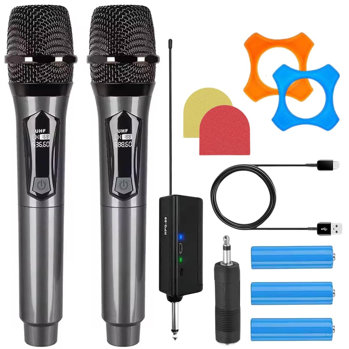 MOCKING BIRD UHF Dual Wireless Microphone with Rechargeable Receiver| Handheld Dynamic mic for Singing, Speech, Wedding, Party, Karaoke Mike| 4+ Hours Receiver Battery Backup