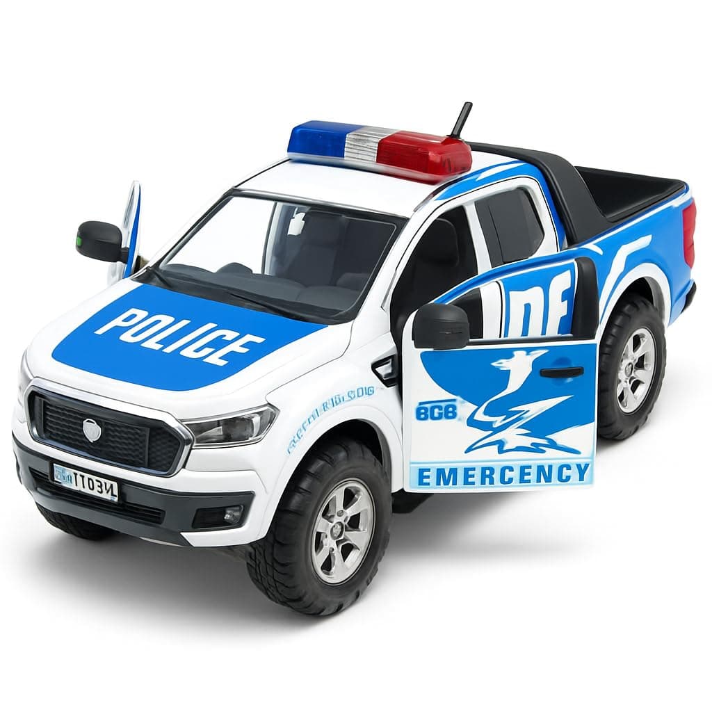Police Car Toy for Kids, Die Cast Metal Police Pickup Truck with Pull Back Action & Openable Doors, Sheriff Emergency Rescue Vehicle, Model Car Toy, Birthday Gift for Boys & Girls