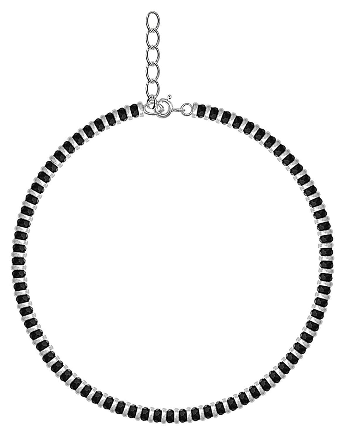 NEMICHAND JEWELS Pure 925 Sterling Silver Nazariya Anklet Payal for Women (Black)