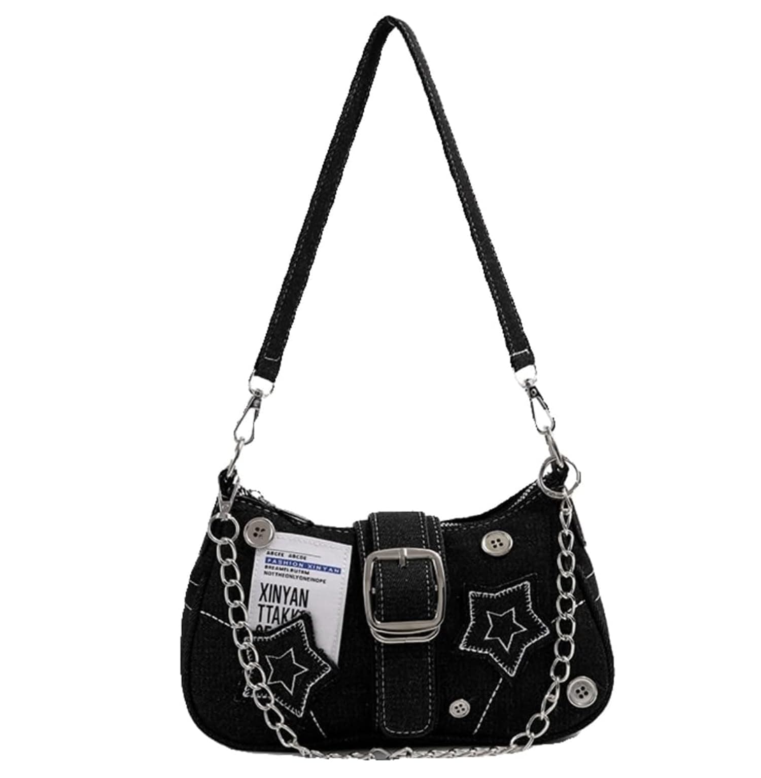 INOVERA (LABEL) Stylish Shoulder Bags for Womens and Girls - Canvas Handbag Purse with Removable Chain Strap - Ladies Crossbody Sling Bag (Black)