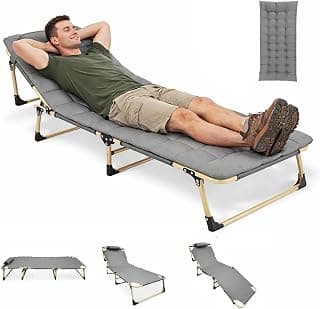 5 in 1 Adjustable Folding Bed Single for Sleeping with Removable Cushion Pillow Recliner Camping Bed Cot Beach for Adults Outdoor Foldable Bed for Travelling Upto 150KG (193cmx67cm X33cm)