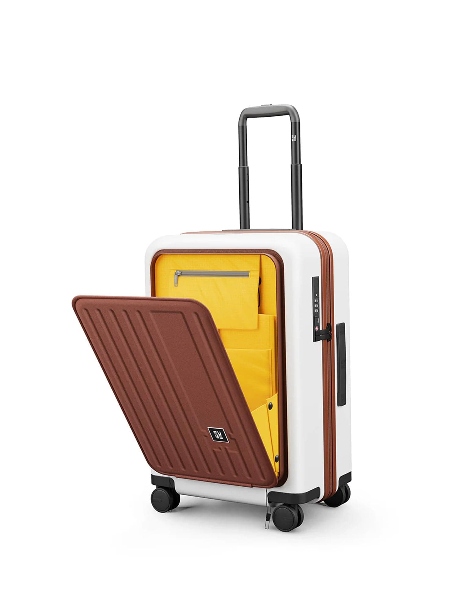 Eume Cabin Pro Luggage Trolley for Travel 57cm, Cabin Bag | Trolley Bag Small for Luggage | with Laptop Sleeve | 100% Polycarbonate (Pc) 8 Silentrun Hinomoto Wheels, Mocha White