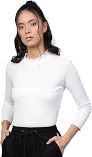 sassafras Women’s Ribbed Basics Full Sleeves Multi Stripe High Neck – Casual Ribbed T-Shirt Tops