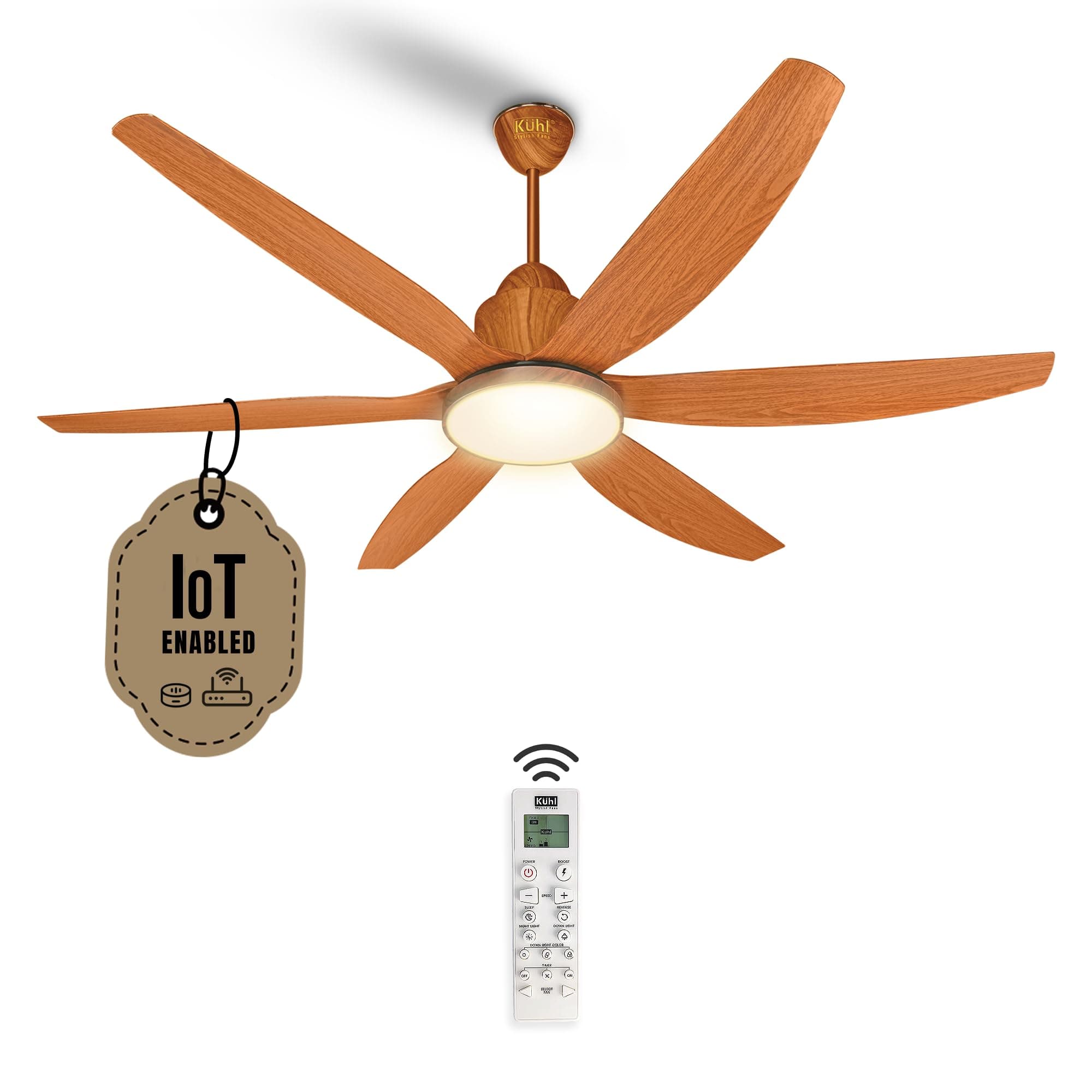 KUHL Galaxis Star 1400mm Stylish 65% Power Saving BLDC Ceiling Fan With Remote |Down Light|BEE 5 Rated & ISI Marked|Low Noise| IoT -Operate via Mobile & Alexa |Reverse Mode |Free Installation |Teak
