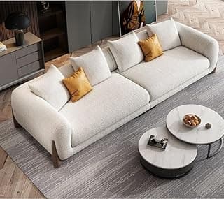 Modern Comfortable Sofa Boucle Fabric Sofa for Living Room, Bedroom, Office with Pillow (Off-White, 3 Seater)