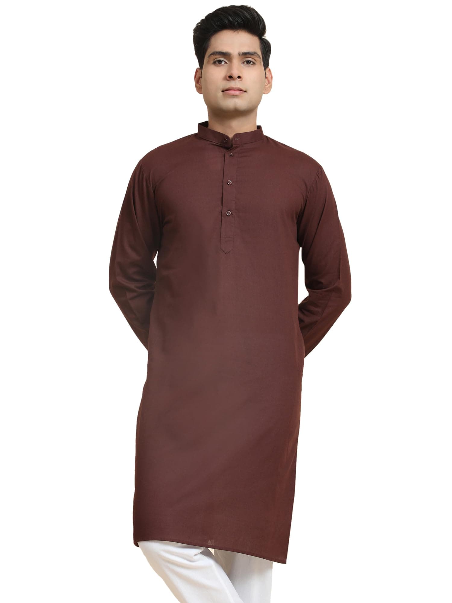Amazon Brand - Anarva Men's Cotton Solid Dress Long Kurta Regular Fit Casual