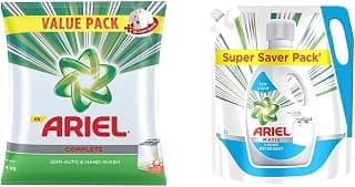 Ariel Complete Detergent Washing Powder- 4Kg Value Pack & Ariel Matic Liquid Detergent Top Load Refill Pouch, 2 Litre