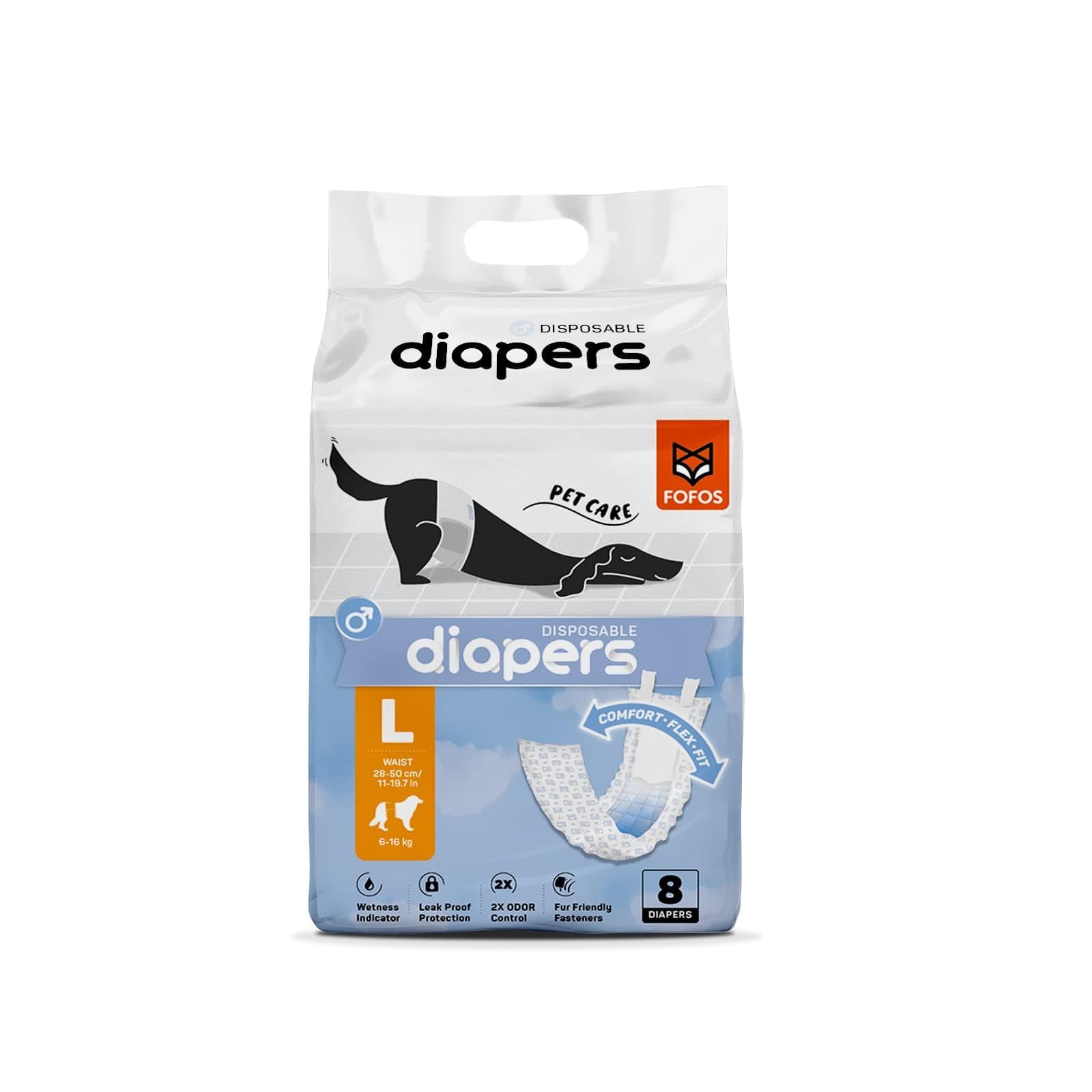 BarkButler x FOFOS Diaper Male Dog L – Dog Diapers Male, Dog Diapers Male Large (Waist Size 28-50cm, 8pcs) – White