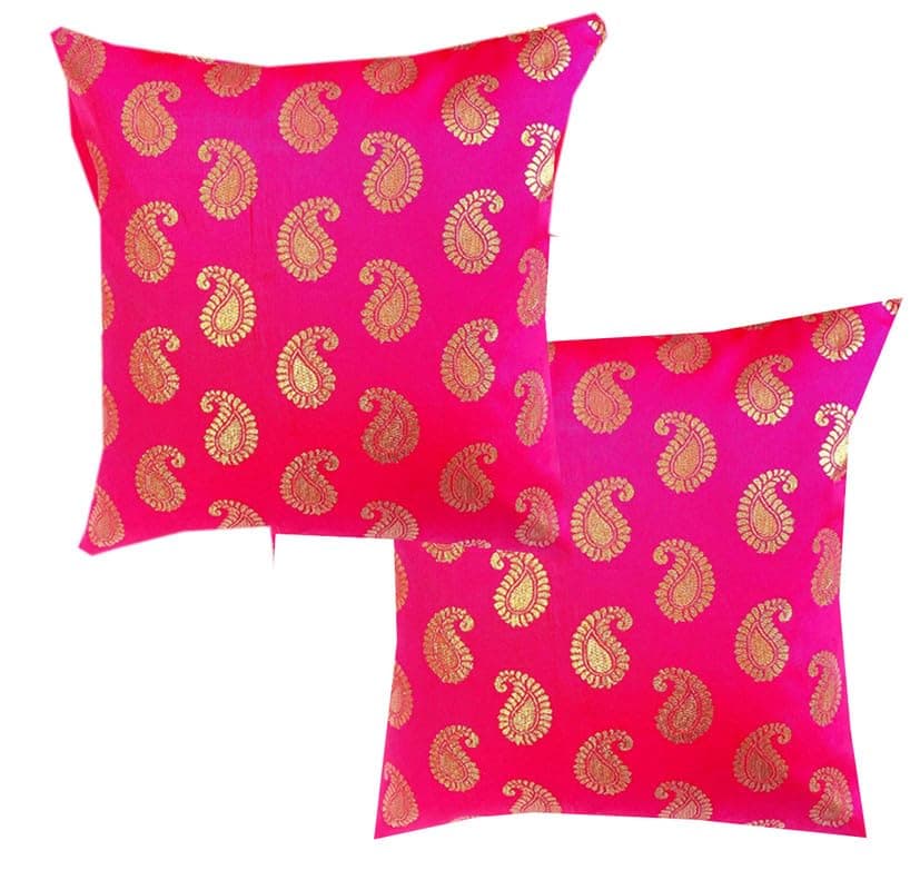 PINK PARROT Jacquard Silk 18x18 inch Cushion Cover Set of 2 pcs