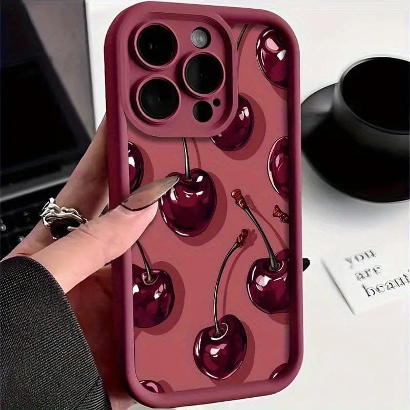 Case Creation Cute Red Wine Burgundy 3D Cherry Blossom Back Case Compatible for iPhone 11/12/13/14/15/16/17 Pro Max Air | Camera Lens Aesthetic Printed Phone Cover for Women (iPhone 16 Pro Max)