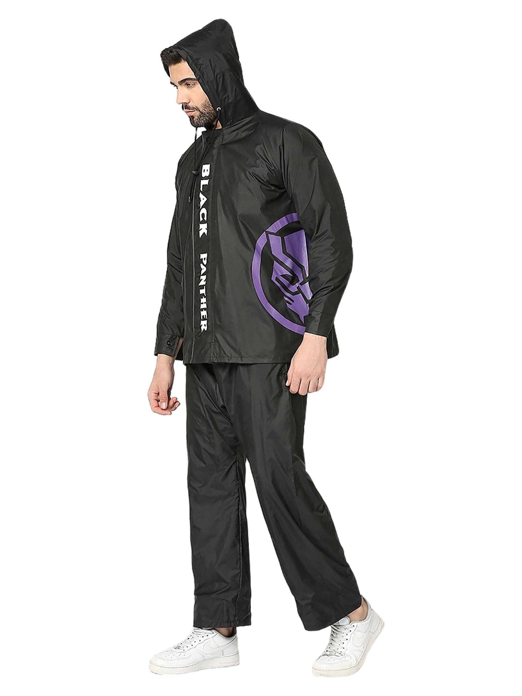Citizen Black Panther Reversible Raincoat for Men with Waterproof Pant, Inbuilt Hood | Durable & Lightweight Rainsuit | Black