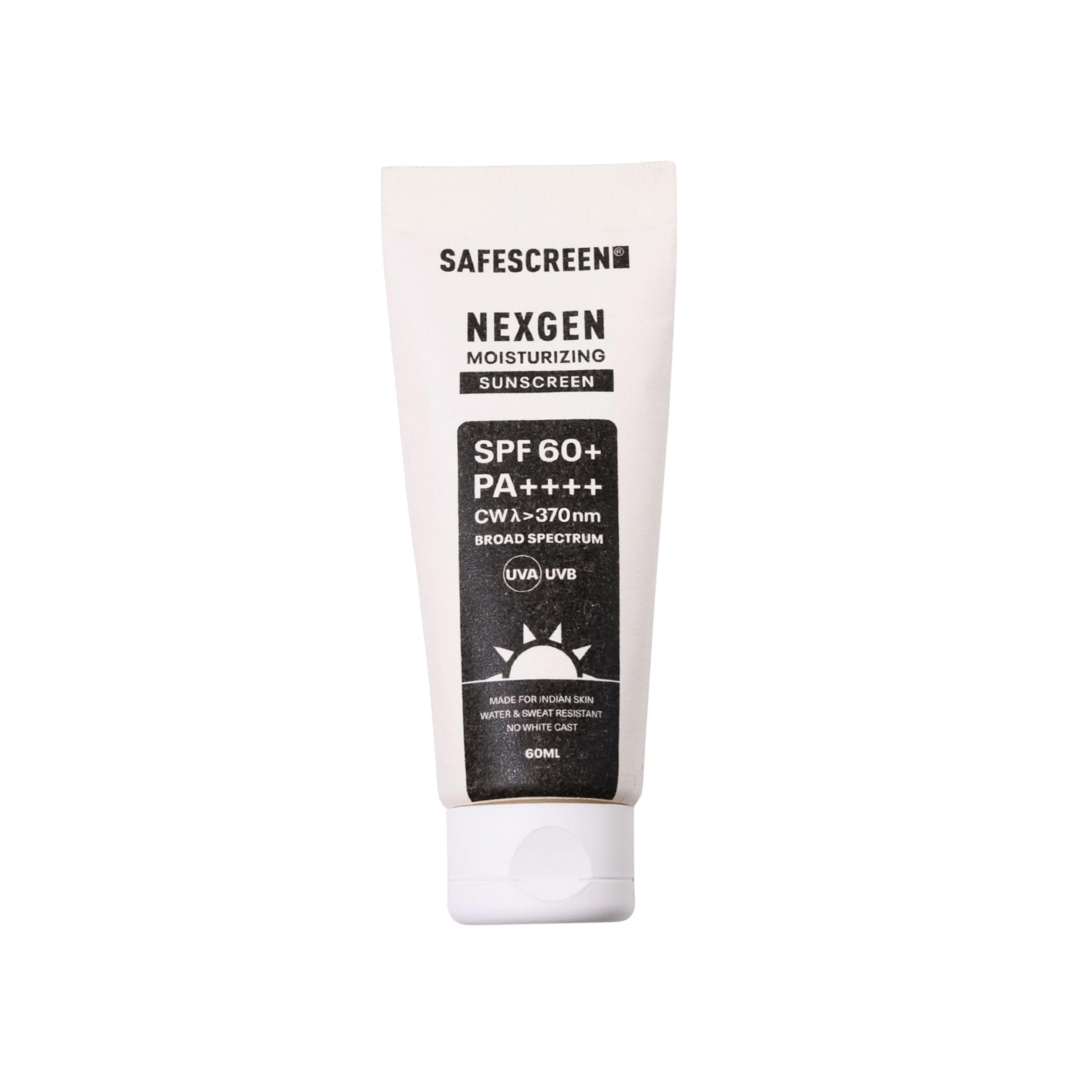 CHOSEN® SAFESCREEN® NEXGEN SPF 60+ Moisturizing Sunscreen | 10-Hour Water Resistant Sunscreen with Blue Light Protection | For Dry Skin | 60ml