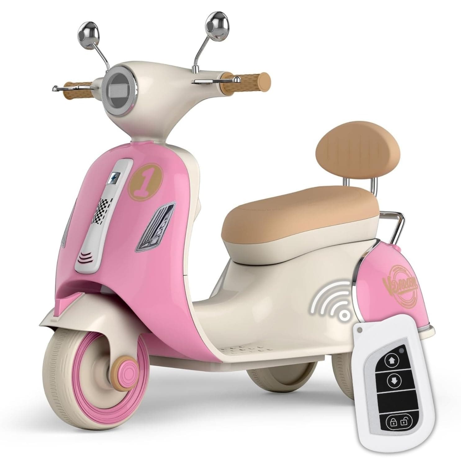 kidsROAR Electric Bike for Kids, Battery Operated Vintage Scooter for Girls and Boys with Music Wide Seat, Safe Bike for Kid, Ages 2-6 Years, Stylish & Fun Design SR-6188 (Pink)