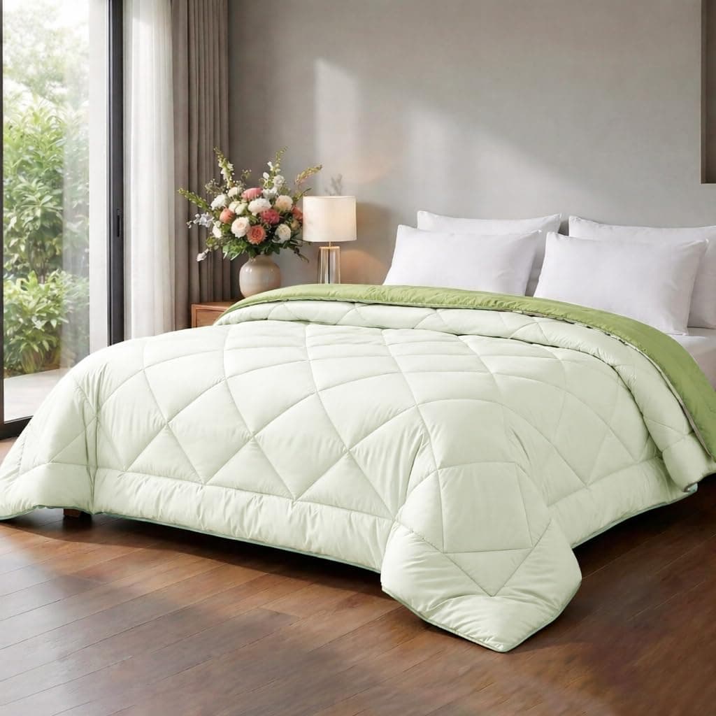 HOMEKART 220 GSM Microfiber Reversible Comforter for Double Bed,Ultra Soft, Skin-Friendly & Hypoallergenic Solid Blanket|Lightweight Cozy & Machine Washable (Pistachio Green)