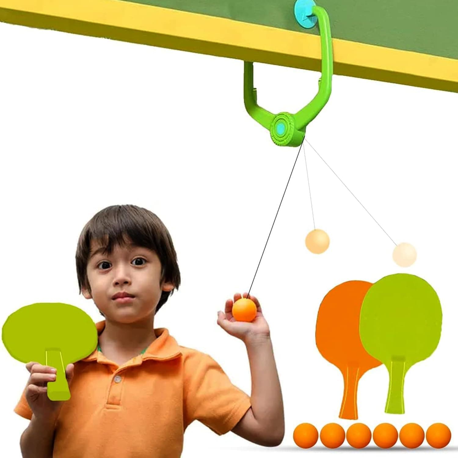 Kidology Hanging Table Tennis Self-Training Set – Indoor Ping Pong Game with 2 Rackets & 6 Balls – Portable Double Sparring Toy for Kids & Adults – Parent Child Interactive Sport Game